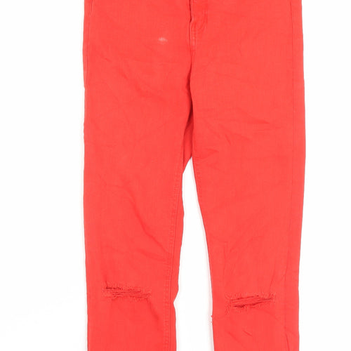Zara Womens Red Cotton Skinny Jeans Size 12 L25 in Regular Button