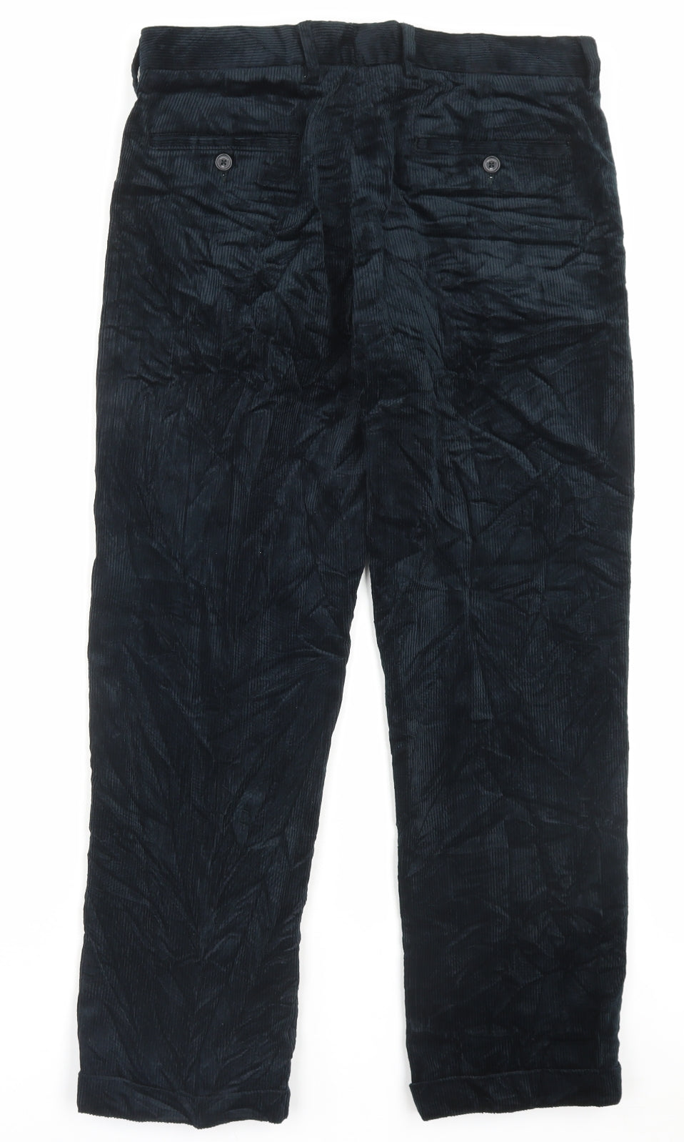 Marks and Spencer Mens Black Cotton Trousers Size 32 in L29 in Regular Button - Short Leg