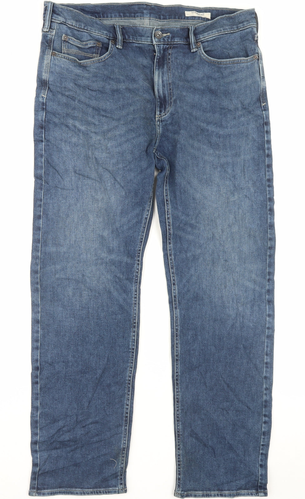 Marks and Spencer Mens Blue Cotton Straight Jeans Size 36 in L31 in Regular Button