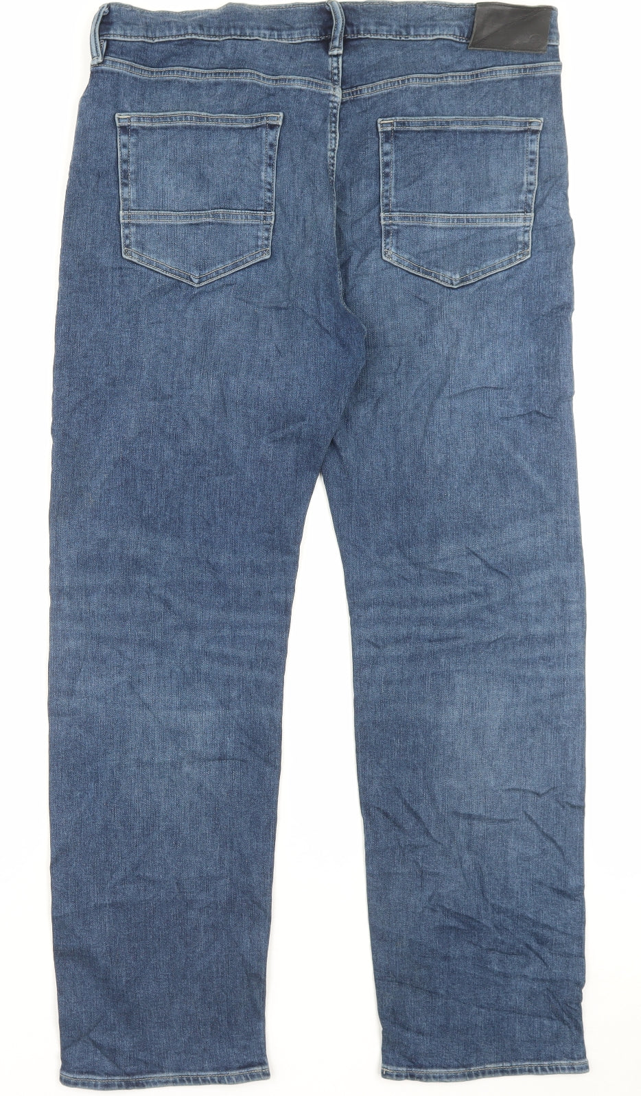 Marks and Spencer Mens Blue Cotton Straight Jeans Size 36 in L31 in Regular Button