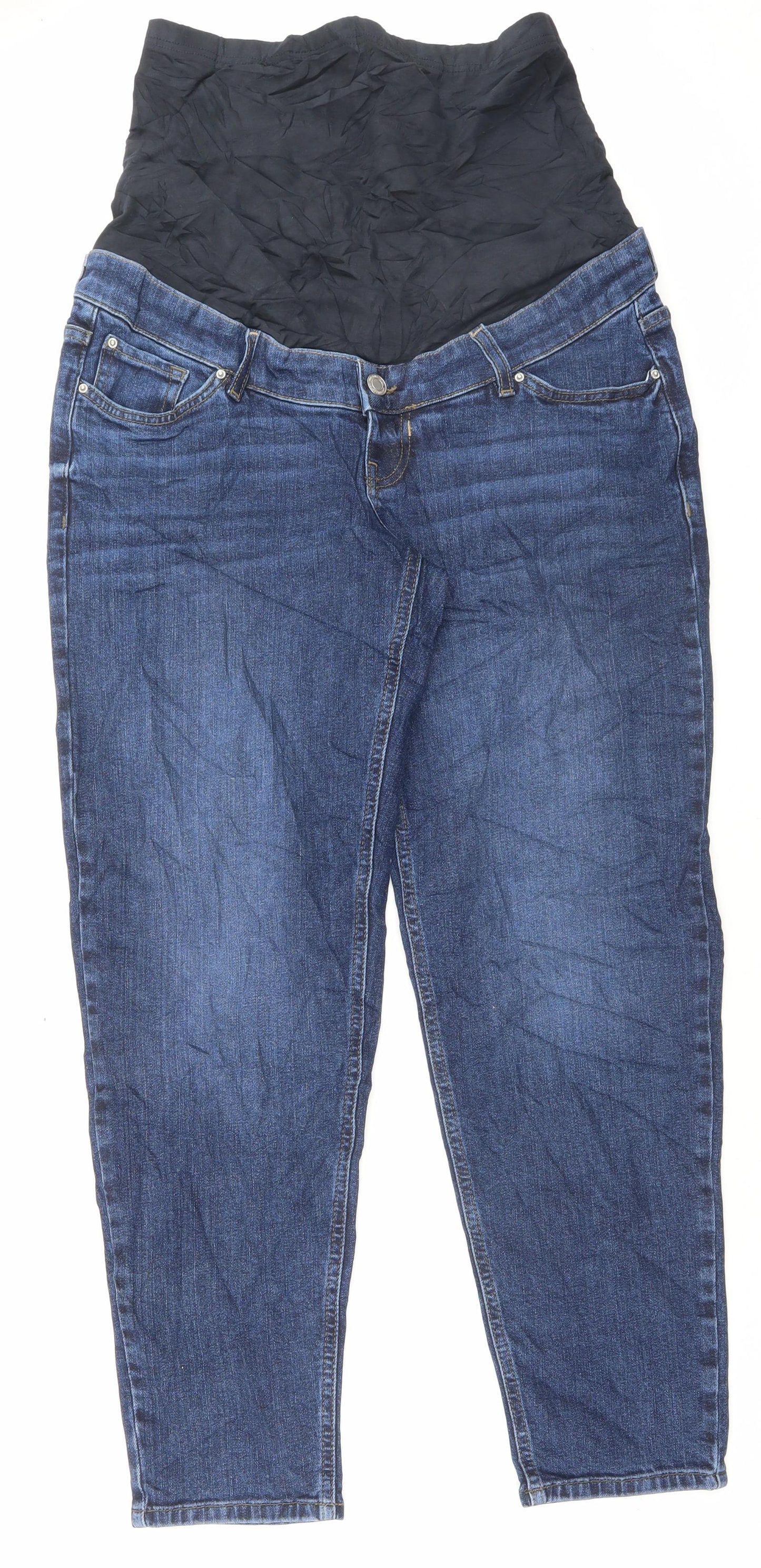 Marks and Spencer Womens Blue Cotton Straight Jeans Size 12 L29 in Regular Button - Long Leg