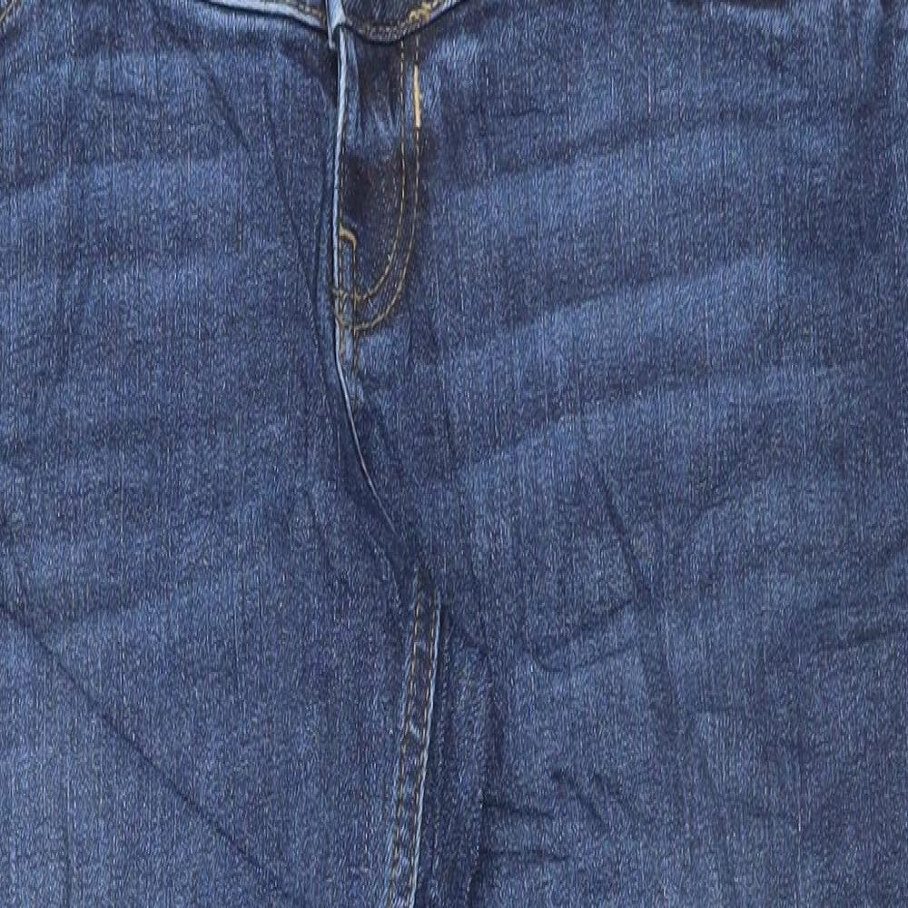 Marks and Spencer Womens Blue Cotton Straight Jeans Size 12 L29 in Regular Button - Long Leg