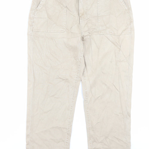 Marks and Spencer Womens Beige Cotton Straight Jeans Size 14 L25 in Regular Button