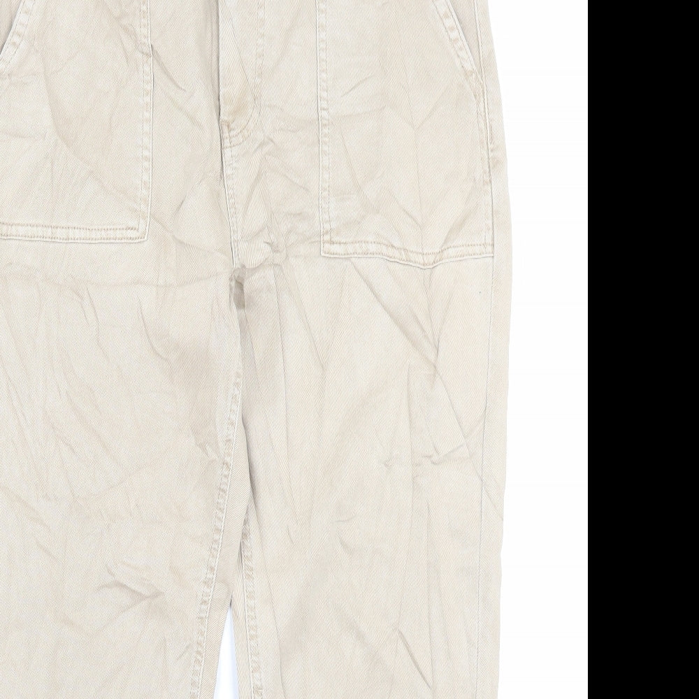 Marks and Spencer Womens Beige Cotton Straight Jeans Size 14 L25 in Regular Button