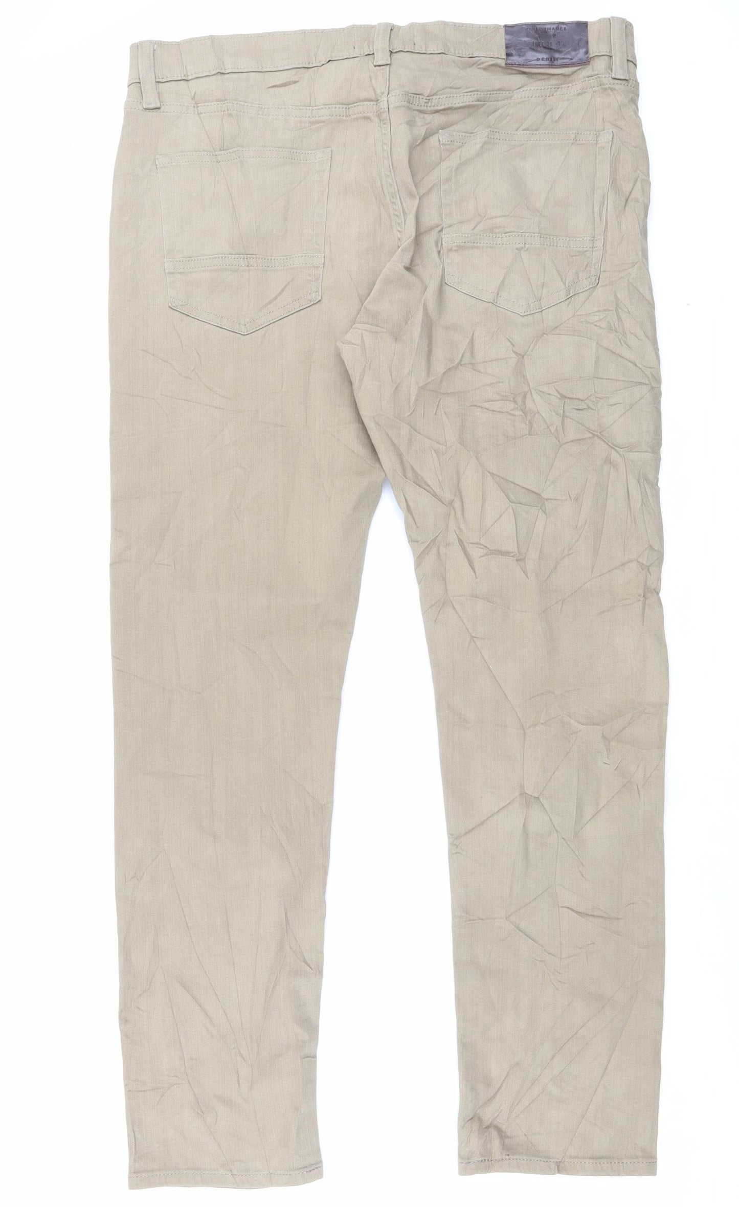 Marks and Spencer Mens Beige Cotton Straight Jeans Size 36 in L31 in Regular Button