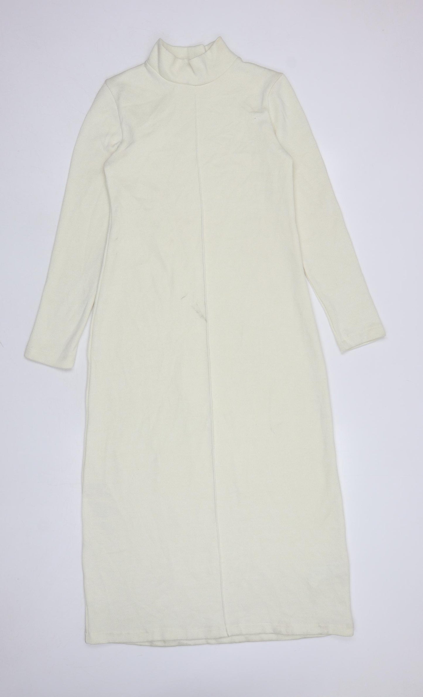 Zara Womens Ivory Viscose Jumper Dress Size S High Neck Pullover