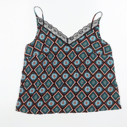 Papaya Womens Multicoloured Geometric Viscose Camisole Tank Size 12 V-Neck