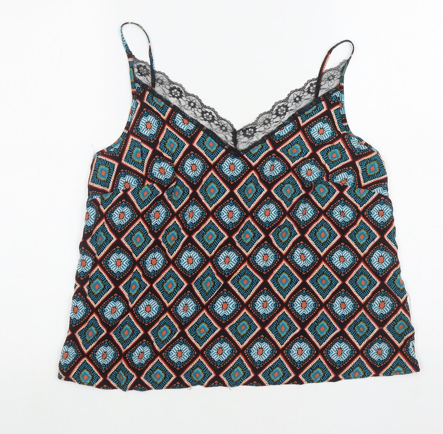 Papaya Womens Multicoloured Geometric Viscose Camisole Tank Size 12 V-Neck