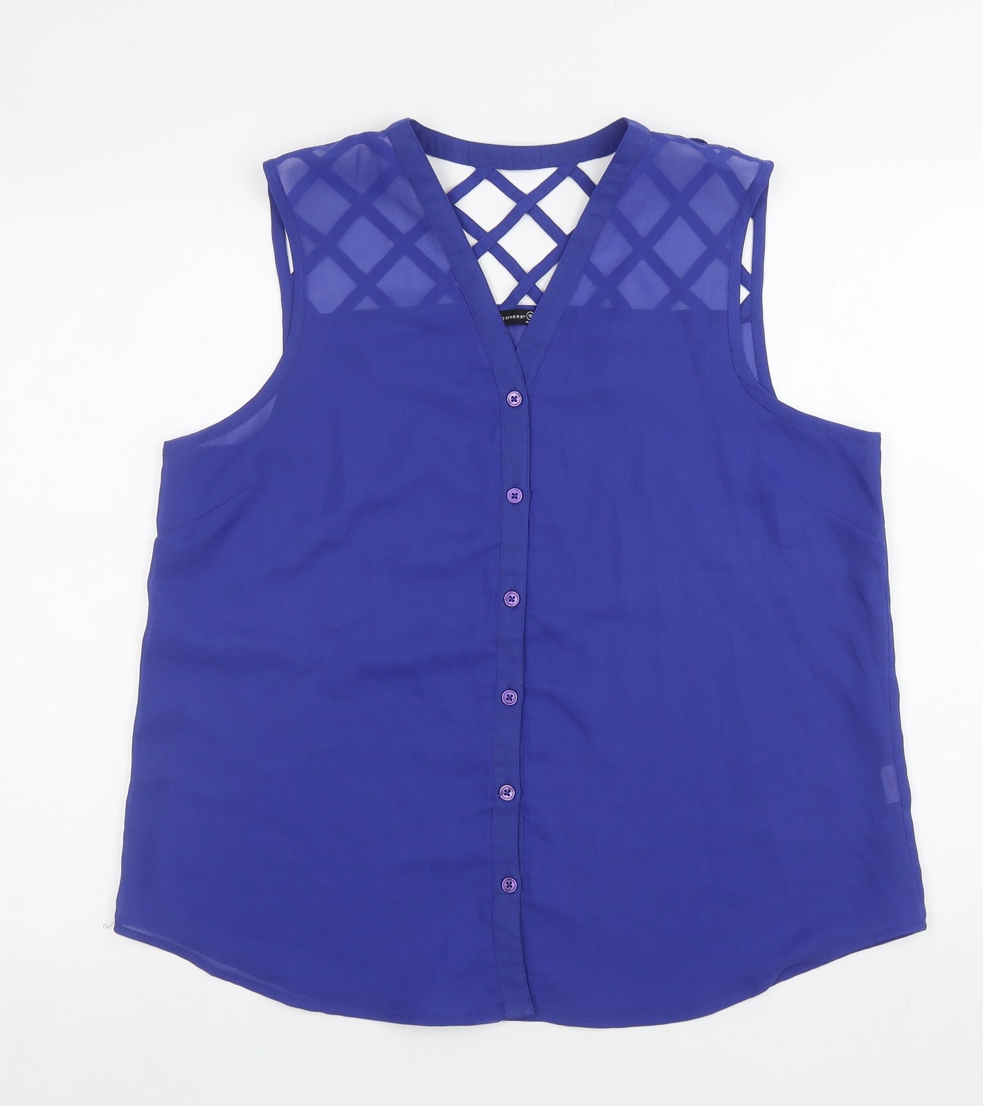 Atmosphere Womens Blue Polyester Basic Button-Up Size 10 V-Neck - Cut out back