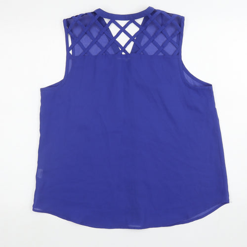 Atmosphere Womens Blue Polyester Basic Button-Up Size 10 V-Neck - Cut out back