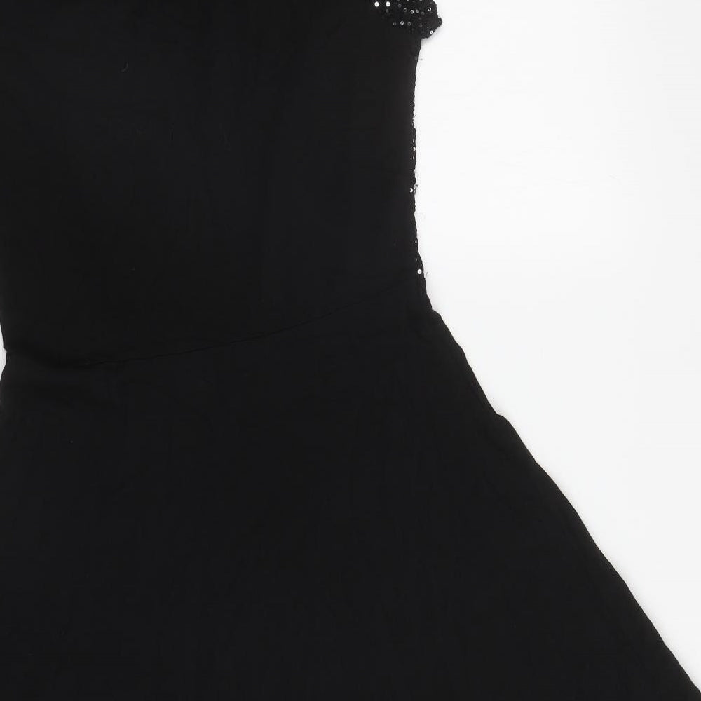 Dorothy Perkins Womens Black Polyester Fit & Flare Size 12 Round Neck Button
