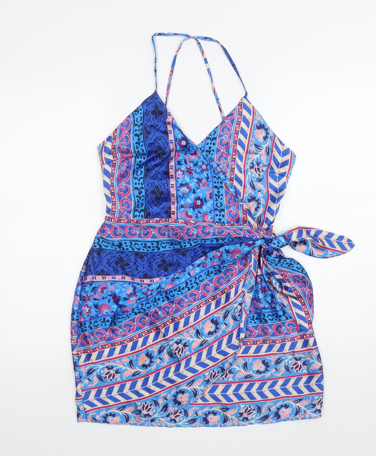 Zara Womens Multicoloured Geometric Polyester Mini Size L V-Neck Zip