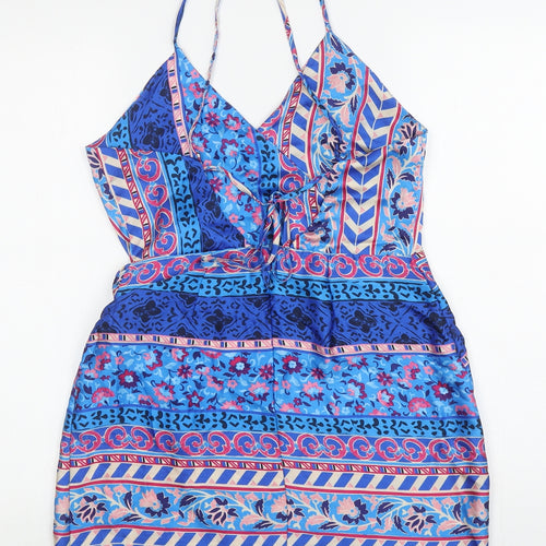 Zara Womens Multicoloured Geometric Polyester Mini Size L V-Neck Zip