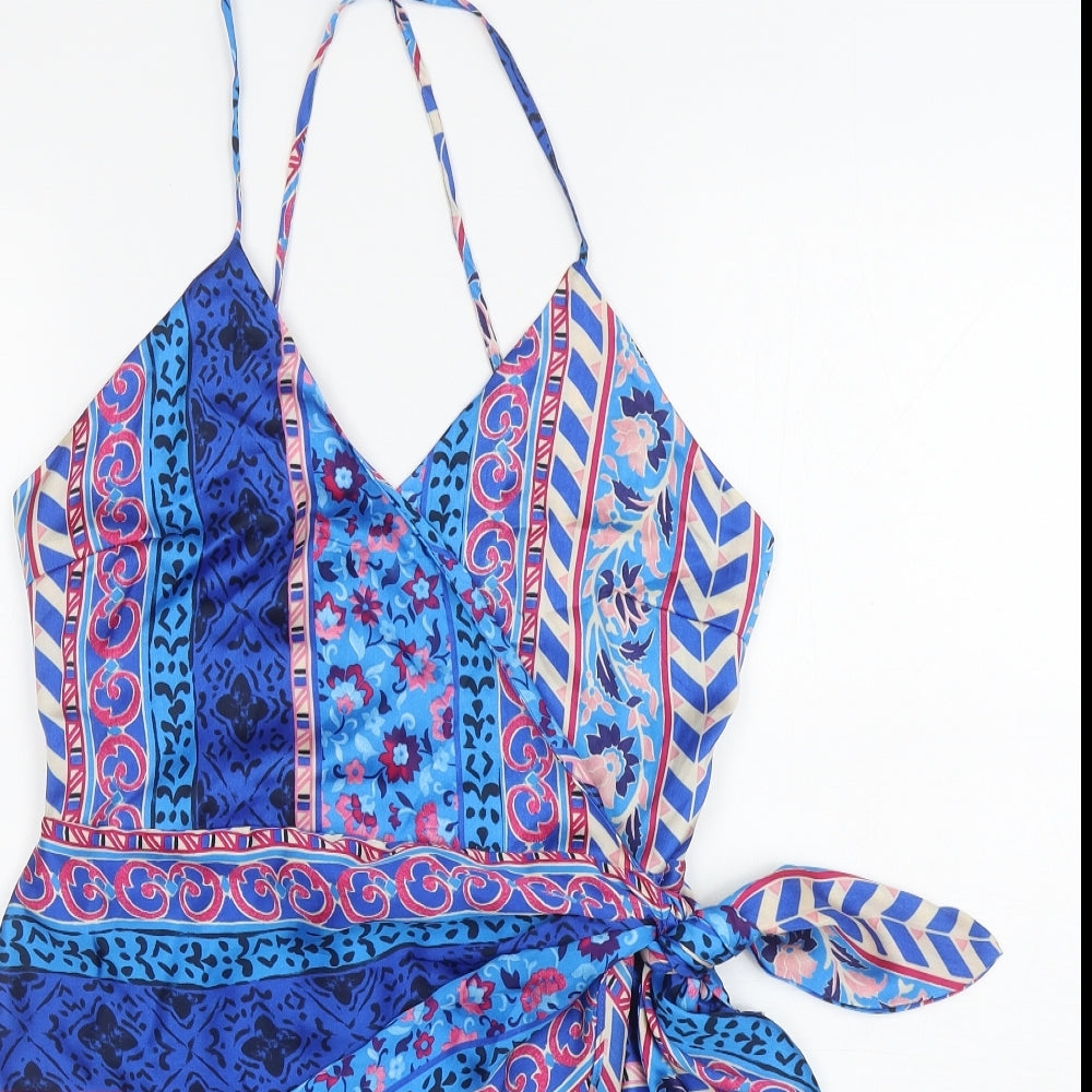 Zara Womens Multicoloured Geometric Polyester Mini Size L V-Neck Zip