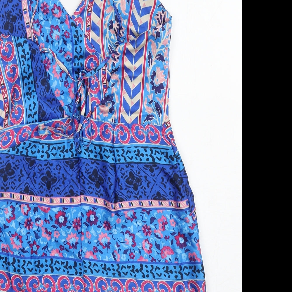 Zara Womens Multicoloured Geometric Polyester Mini Size L V-Neck Zip