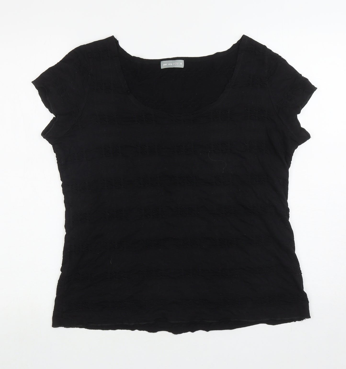 Per Una Womens Black Polyester Basic T-Shirt Size 16 Scoop Neck