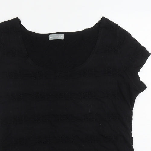 Per Una Womens Black Polyester Basic T-Shirt Size 16 Scoop Neck