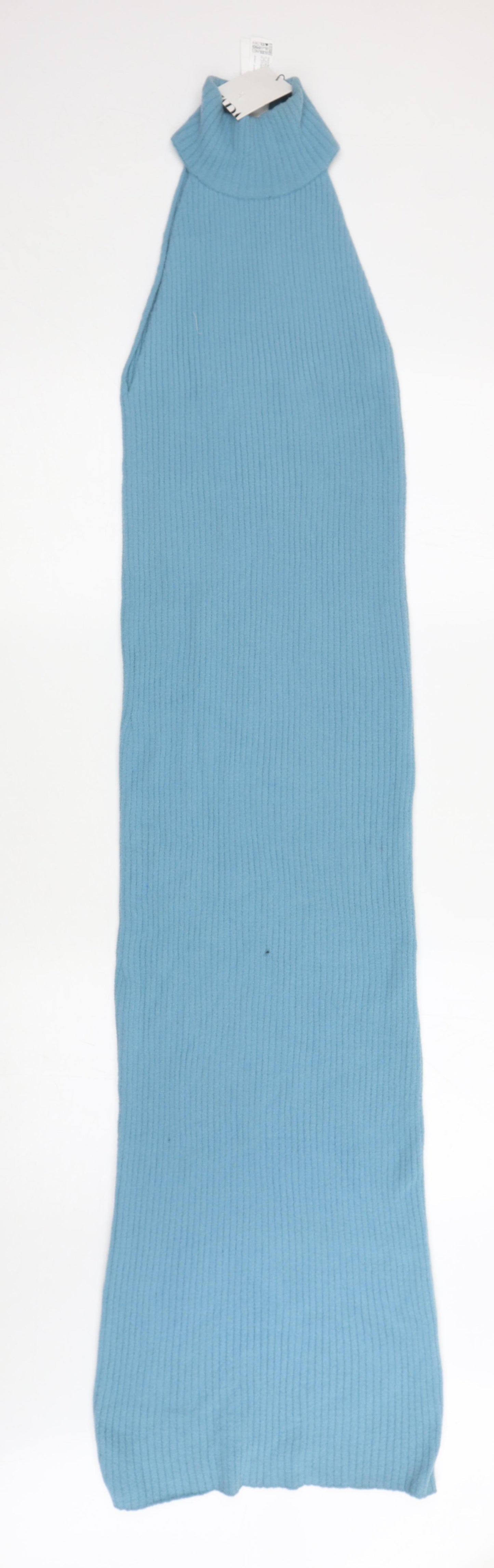 Zara Womens Blue Polyamide Jumper Dress Size M High Neck Pullover