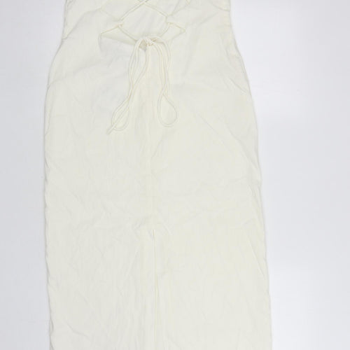Zara Womens Ivory Polyester Bodycon Size L Square Neck Zip - Slit