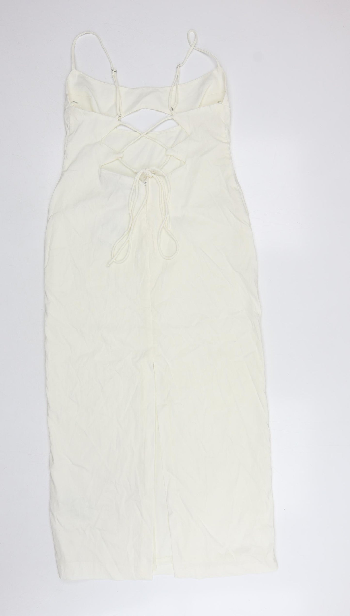 Zara Womens Ivory Polyester Bodycon Size L Square Neck Zip - Slit