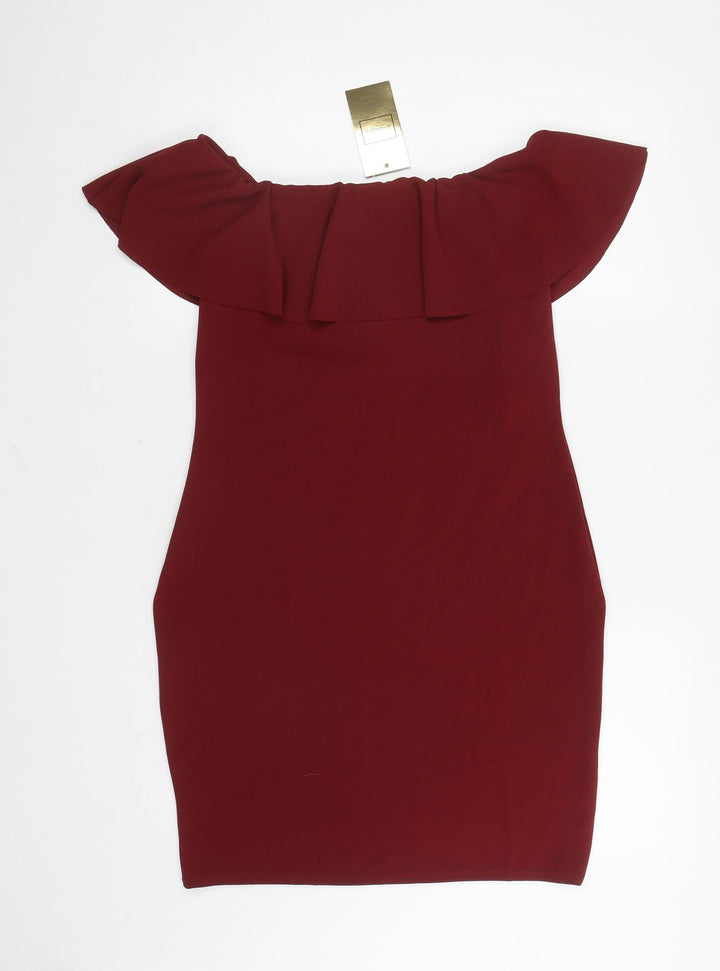 AYANAPA Womens Red Polyester Bodycon Size 16 Off the Shoulder Pullover