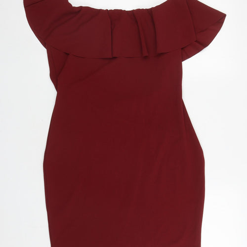 AYANAPA Womens Red Polyester Bodycon Size 16 Off the Shoulder Pullover