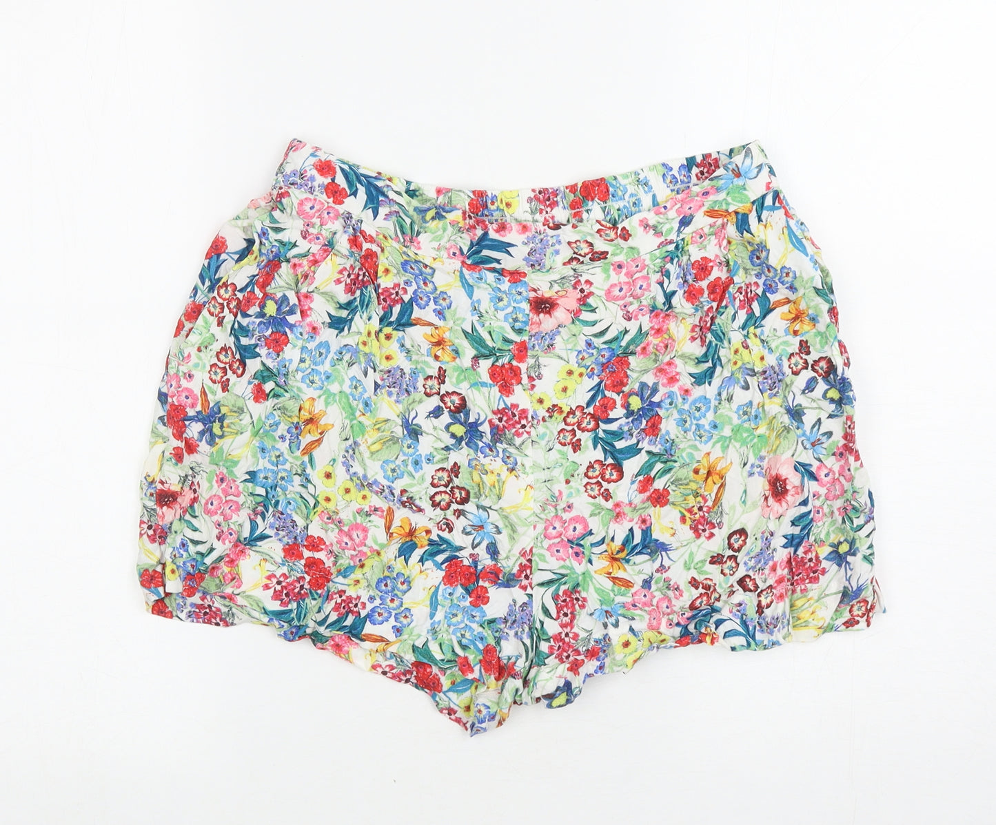 H&M Womens Multicoloured Floral Viscose Sweat Shorts Size 12 L3 in Regular Pull On