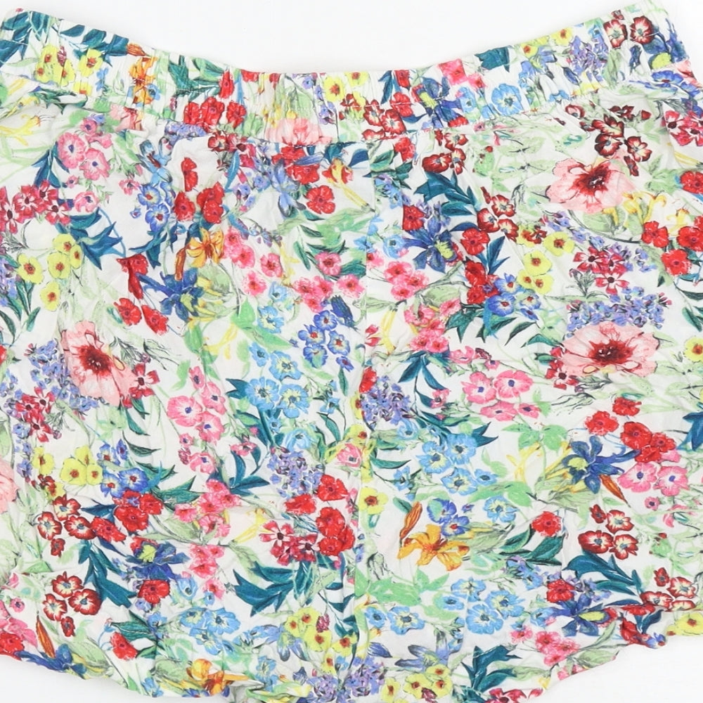 H&M Womens Multicoloured Floral Viscose Sweat Shorts Size 12 L3 in Regular Pull On