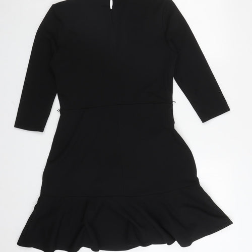 Lipsy Womens Black Polyester Fit & Flare Size 14 Boat Neck Button