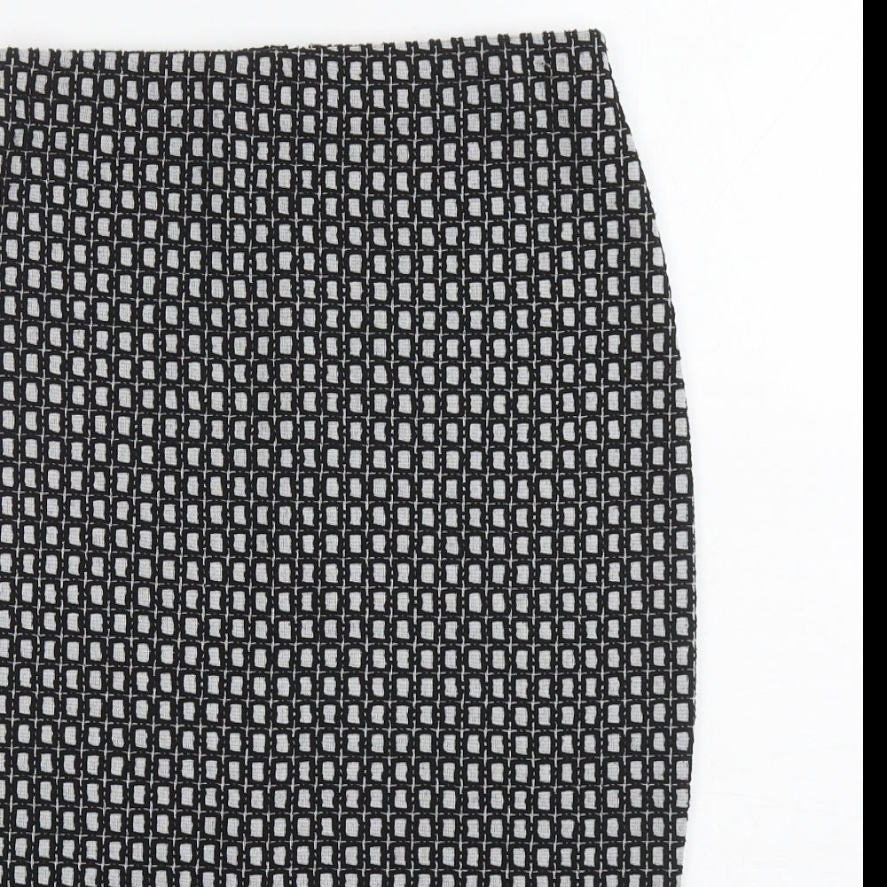 NEXT Womens Black Geometric Polyester Straight & Pencil Skirt Size 10 Zip