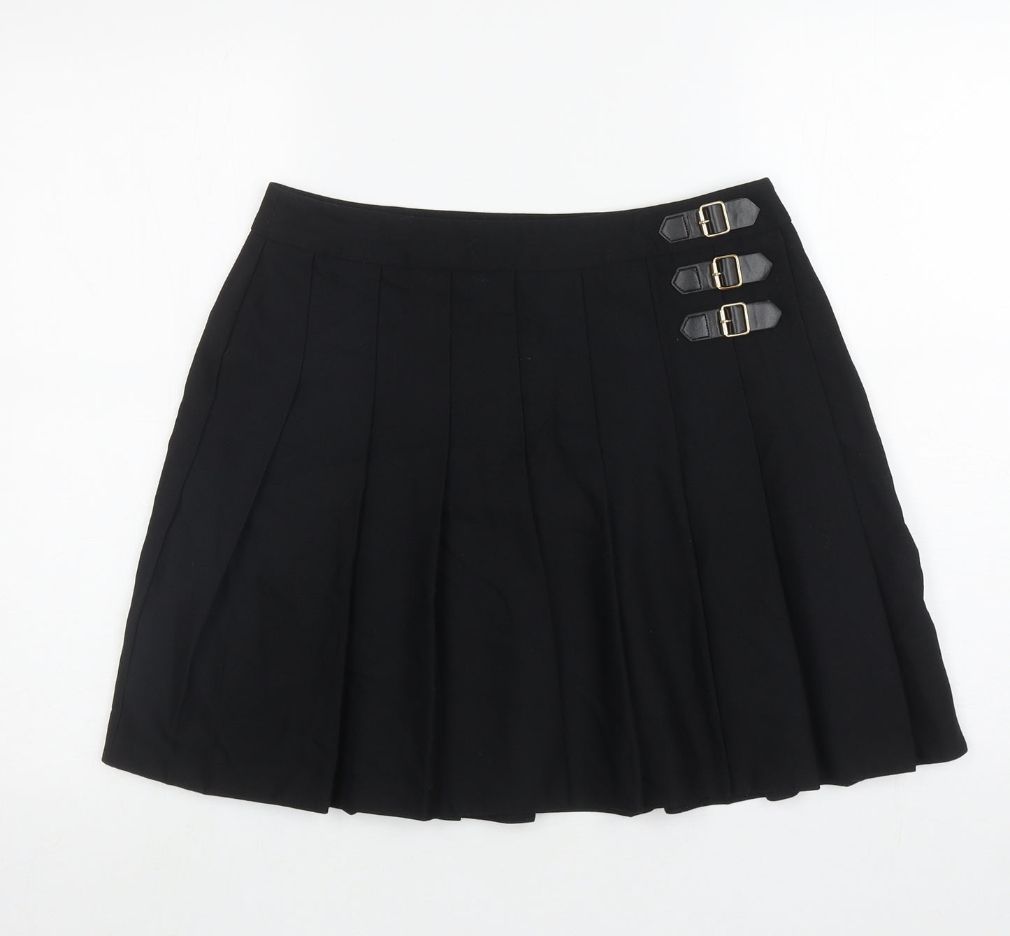 New Look Womens Black Polyester Pleated Skirt Size 12 Zip