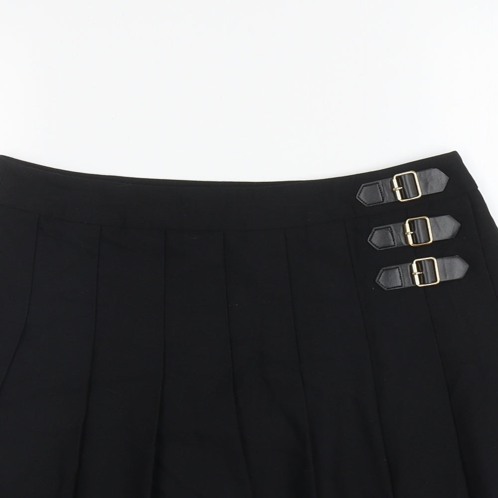 New Look Womens Black Polyester Pleated Skirt Size 12 Zip