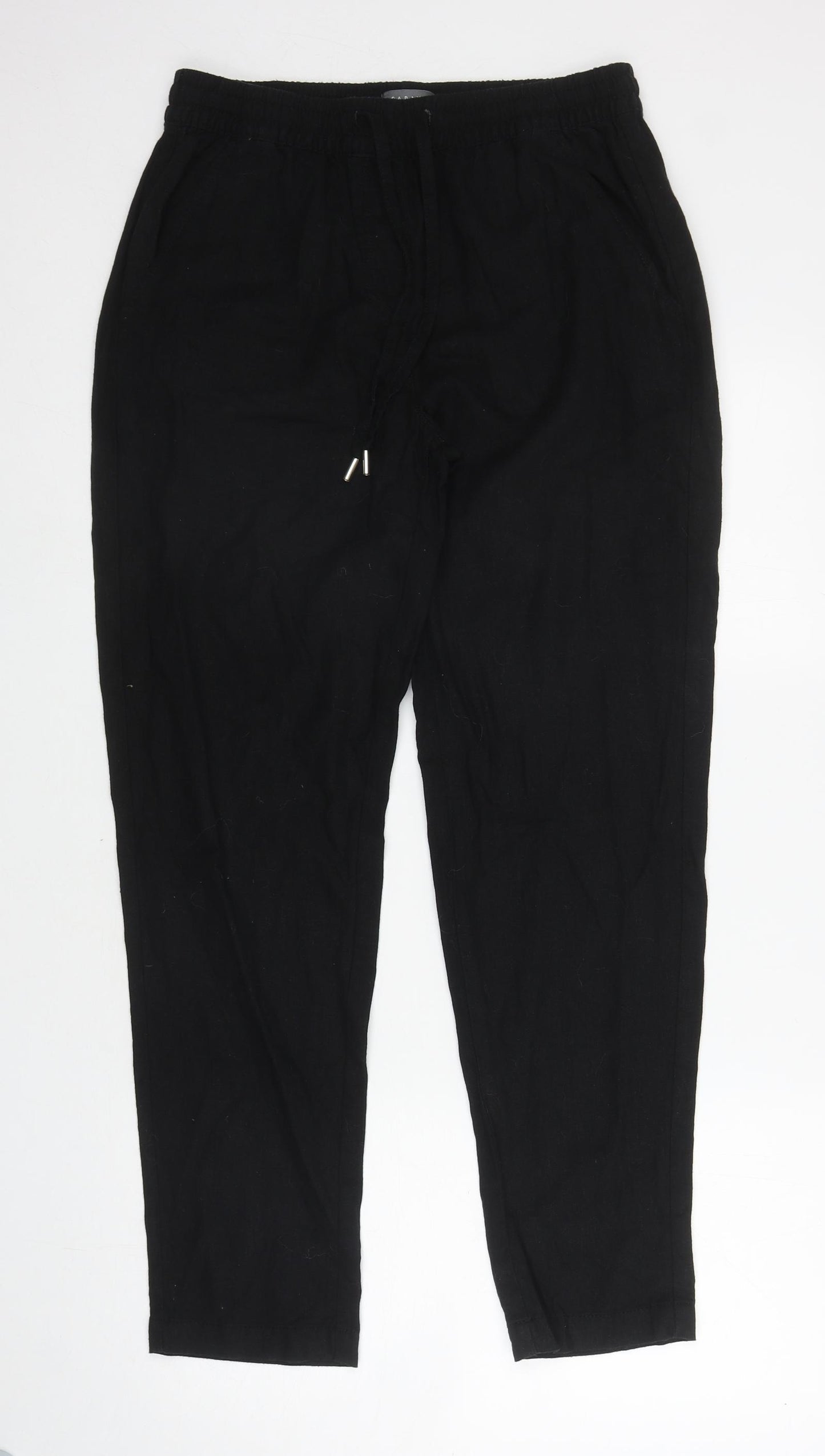 Papaya Womens Black Linen Trousers Size 10 L30 in Regular Drawstring