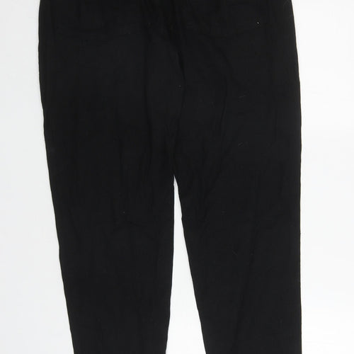 Papaya Womens Black Linen Trousers Size 10 L30 in Regular Drawstring