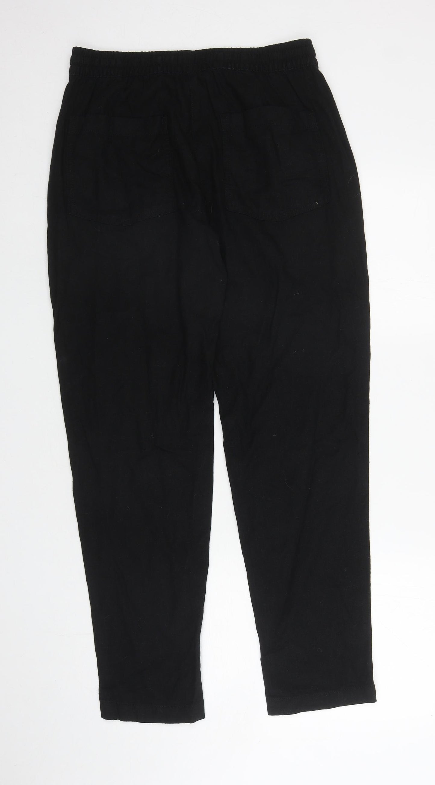 Papaya Womens Black Linen Trousers Size 10 L30 in Regular Drawstring