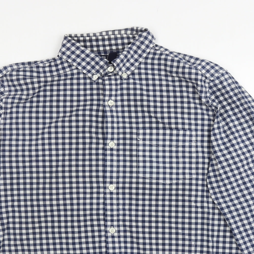 Gap Mens Blue Plaid Cotton Button-Up Size L Collared Button - Gingham