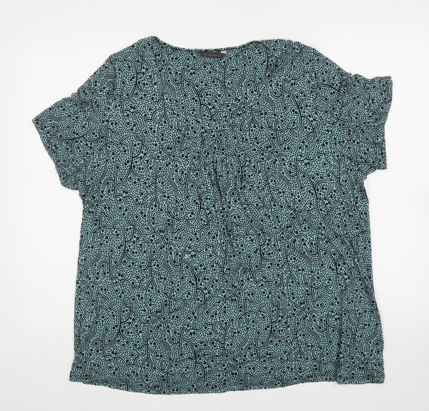 Marks and Spencer Womens Green Floral Viscose Basic T-Shirt Size 20 Scoop Neck