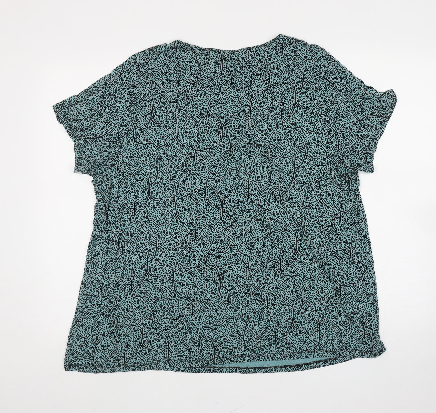 Marks and Spencer Womens Green Floral Viscose Basic T-Shirt Size 20 Scoop Neck
