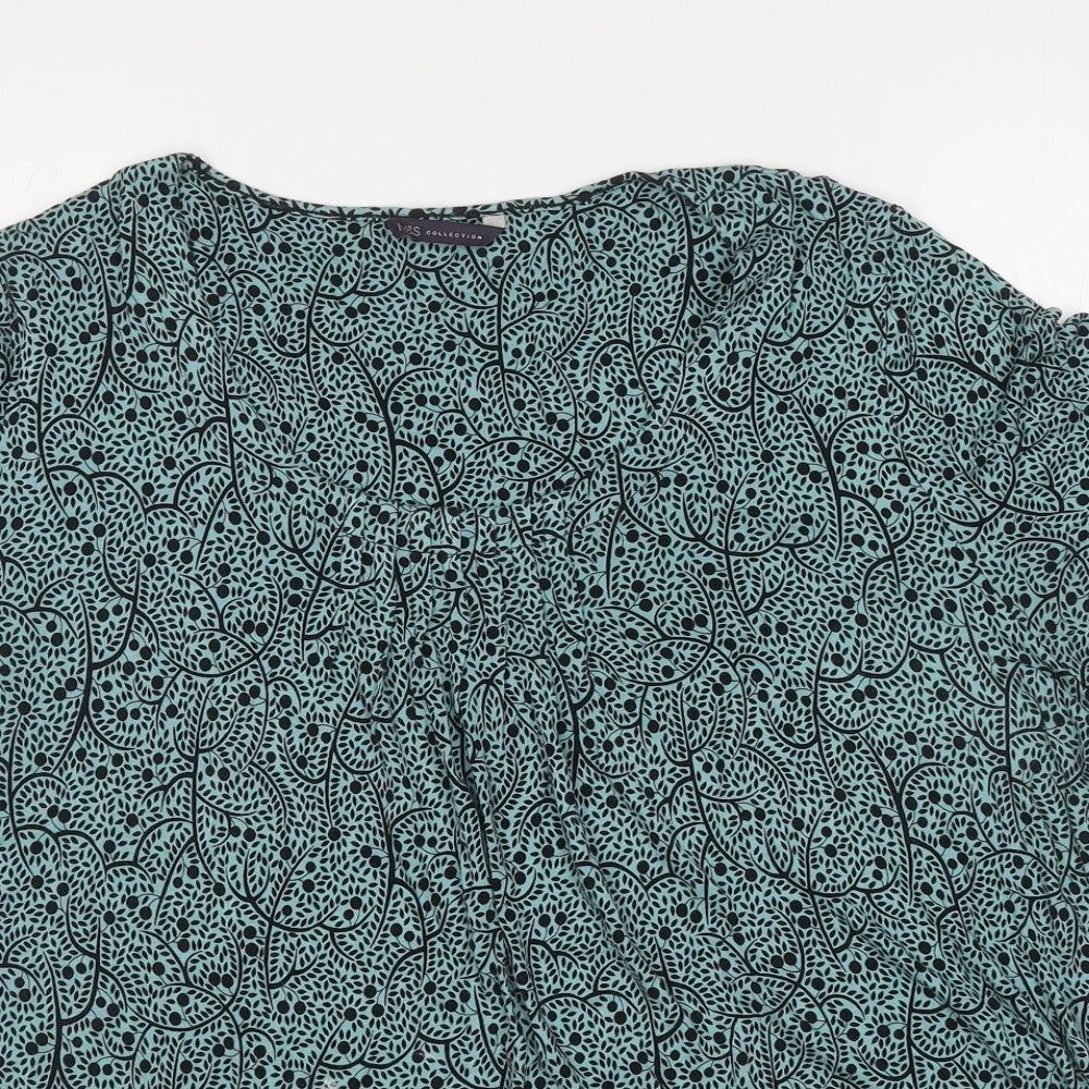 Marks and Spencer Womens Green Floral Viscose Basic T-Shirt Size 20 Scoop Neck