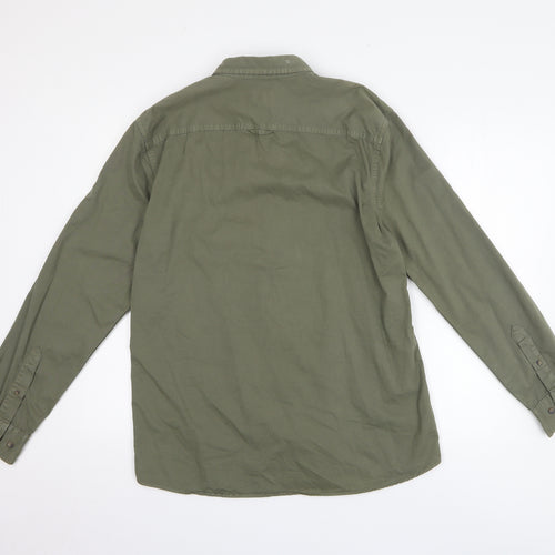 George Mens Green Cotton Button-Up Size M Collared Button