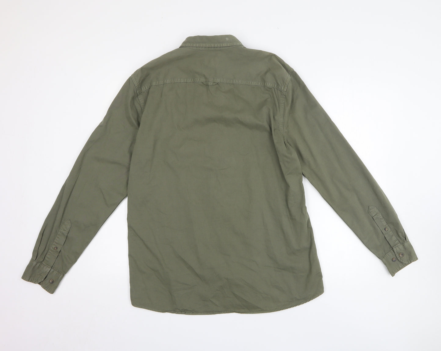 George Mens Green Cotton Button-Up Size M Collared Button