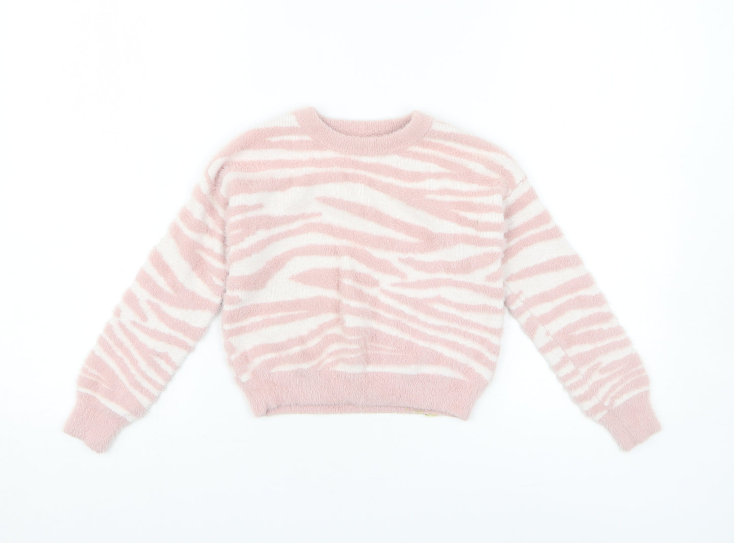 Primark Girls Pink Round Neck Animal Print Nylon Pullover Jumper Size 7-8 Years