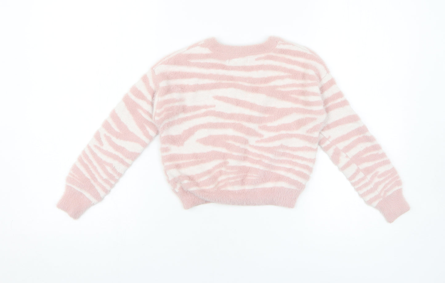 Primark Girls Pink Round Neck Animal Print Nylon Pullover Jumper Size 7-8 Years