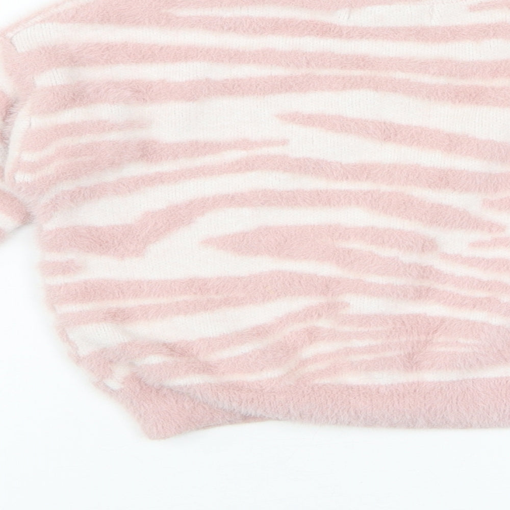 Primark Girls Pink Round Neck Animal Print Nylon Pullover Jumper Size 7-8 Years