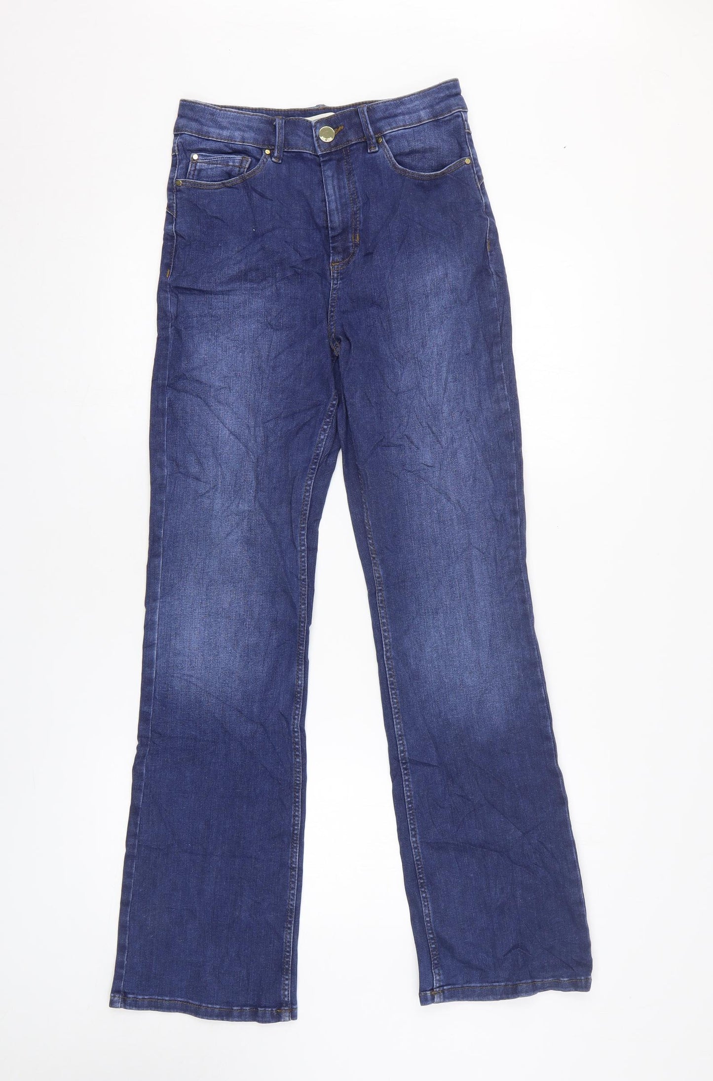 Marks and Spencer Womens Blue 100% Cotton Bootcut Jeans Size 8 L30 in Slim Zip