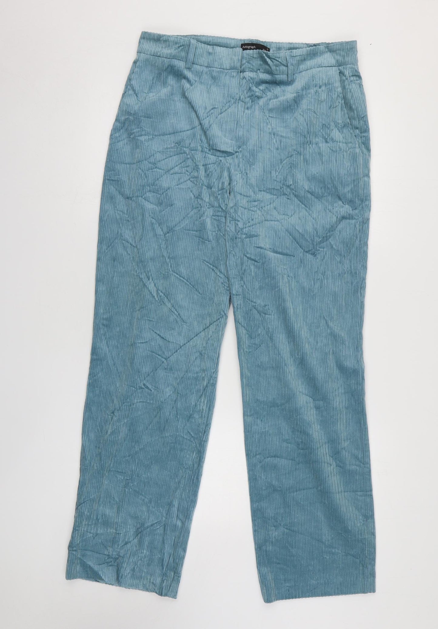 Autograph Womens Blue Cotton Trousers Size 12 L29 in Regular Zip