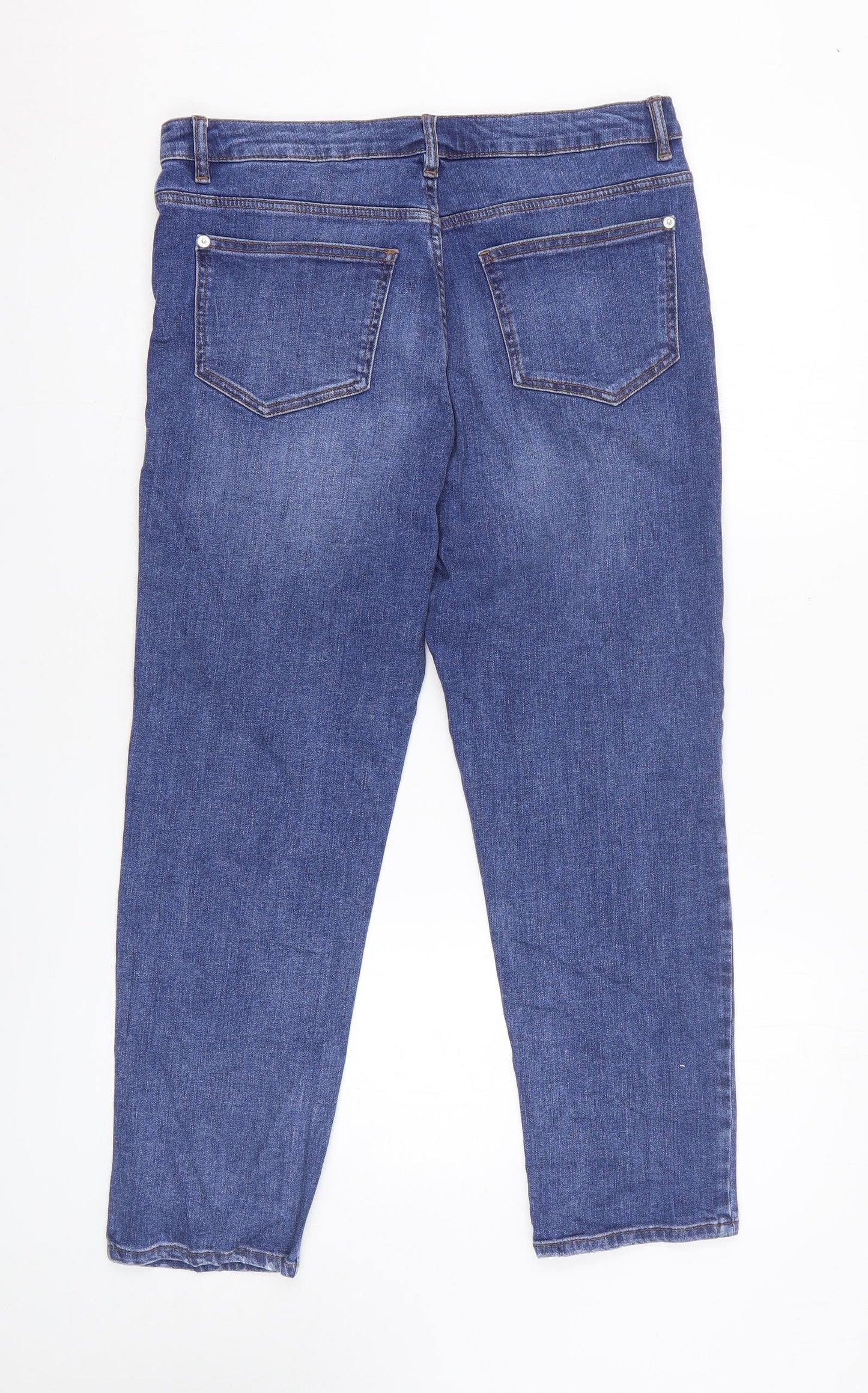 Marks and Spencer Womens Blue Cotton Straight Jeans Size 12 L24 in Regular Zip