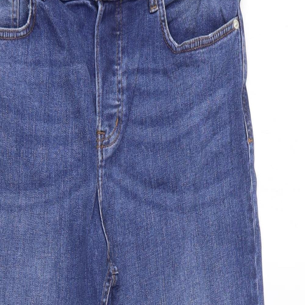 Marks and Spencer Womens Blue Cotton Straight Jeans Size 12 L24 in Regular Zip