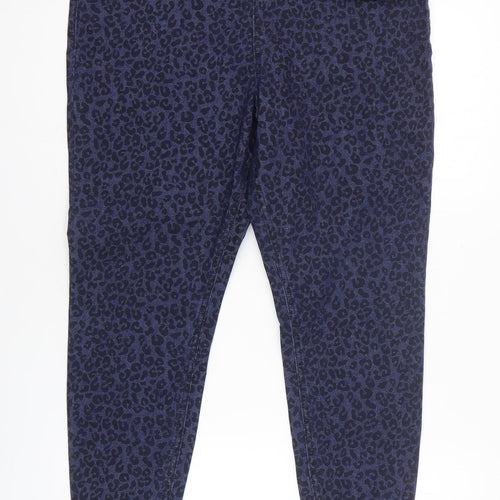 Marks and Spencer Womens Blue Animal Print Cotton Trousers Size 18 L24 in Regular