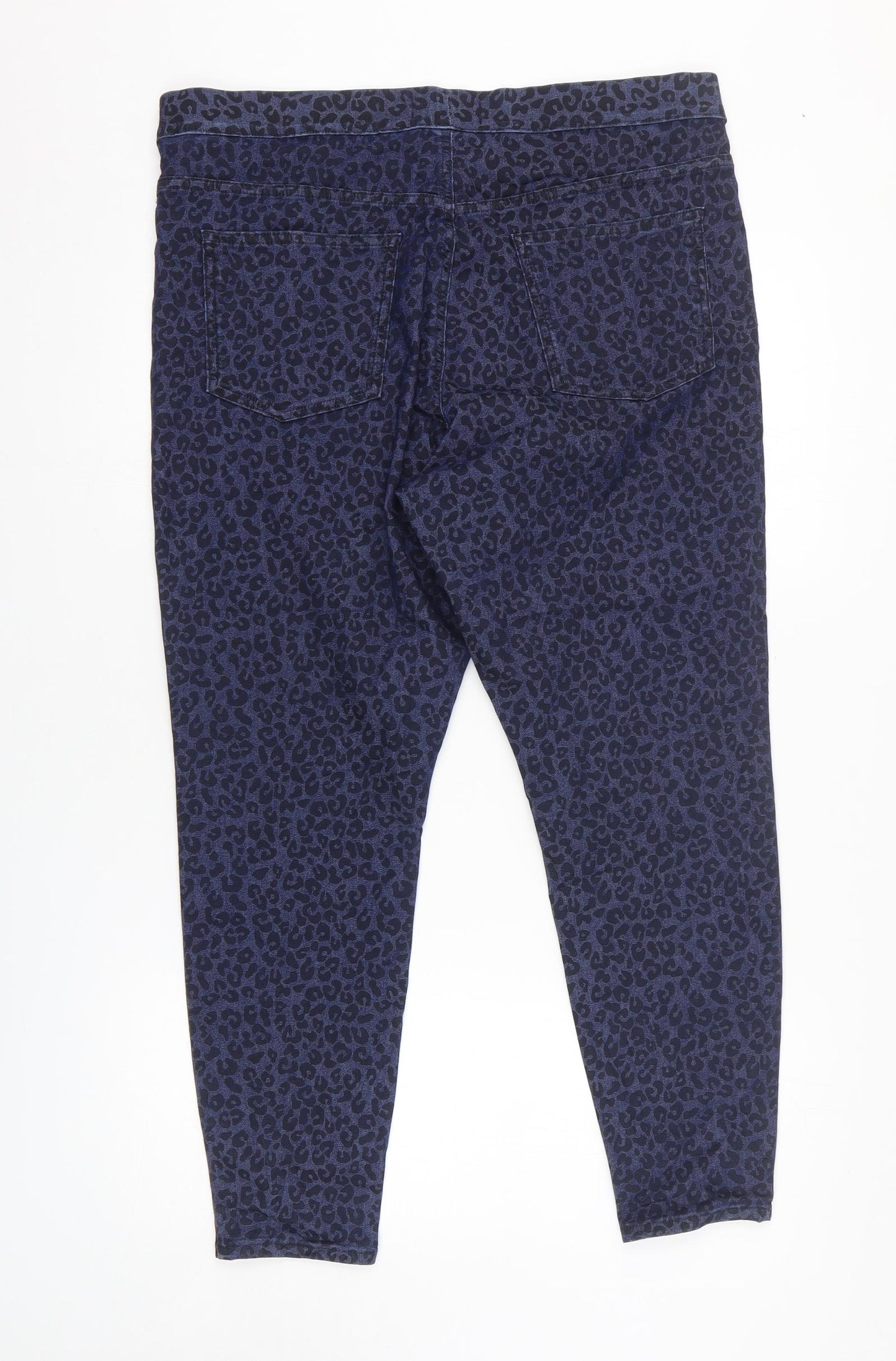 Marks and Spencer Womens Blue Animal Print Cotton Trousers Size 18 L24 in Regular